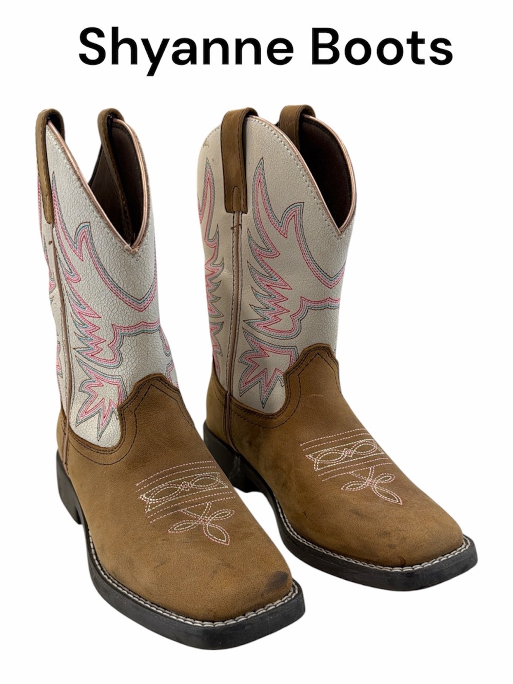 Shyanne Brown & White Western Boots with Pink Embroidery